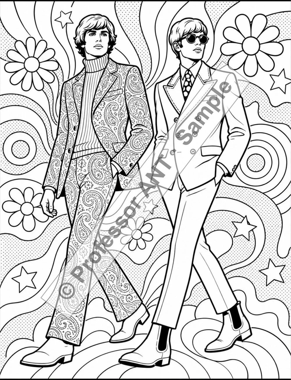 Groovy 60s coloring page 1